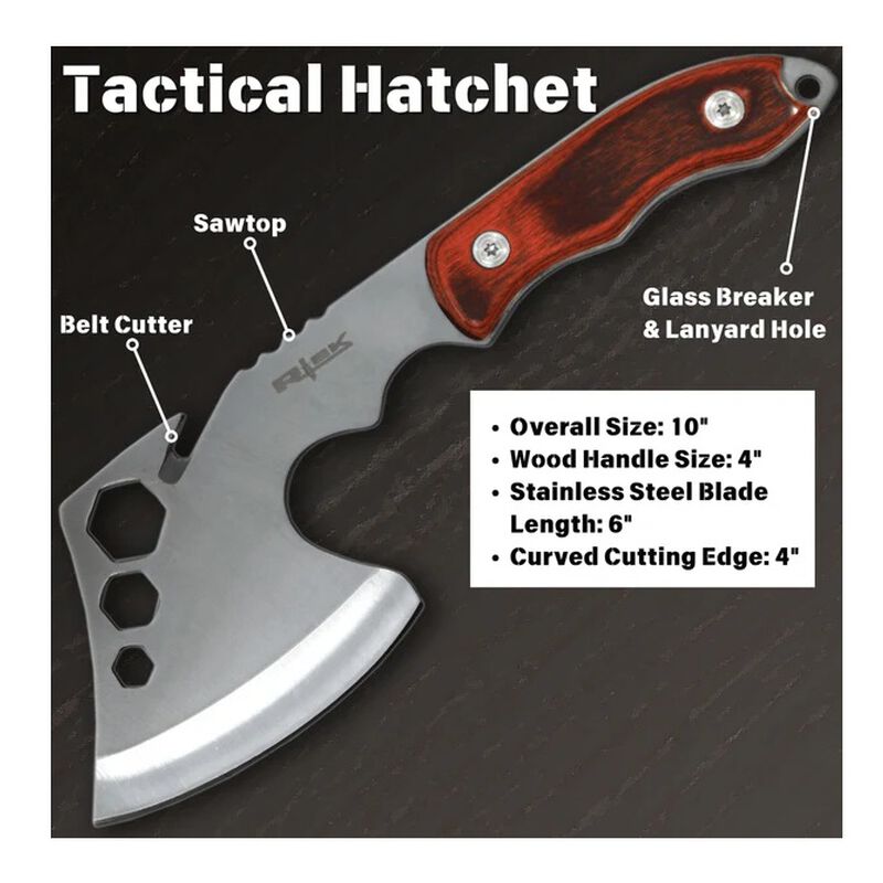 10" RTEK Brown Wood Tactical Axe Hatchet with Sheath, , large image number 2